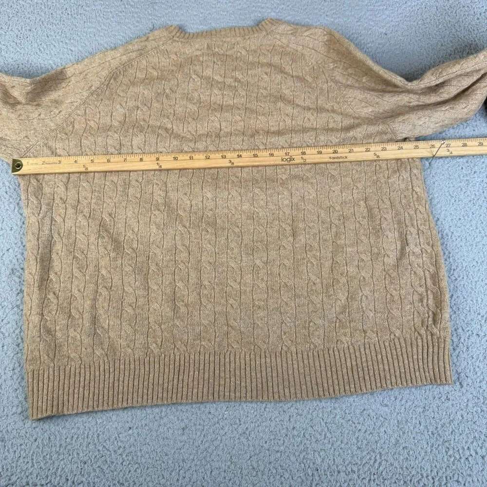 LANDS END Merino Wool Blend Sweater Mens XL Brown Cable Knit Pullover Crewneck